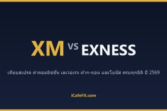 XM vs Exness เทียบกันตรง ๆ ปี 2569: สเปรด ค่าคอม เลเวอเรจ ฝากถอน ตารางเปรียบเทียบ XM vs Exness ปี 2569 (ข้อมูลจากเว็บทางการ)